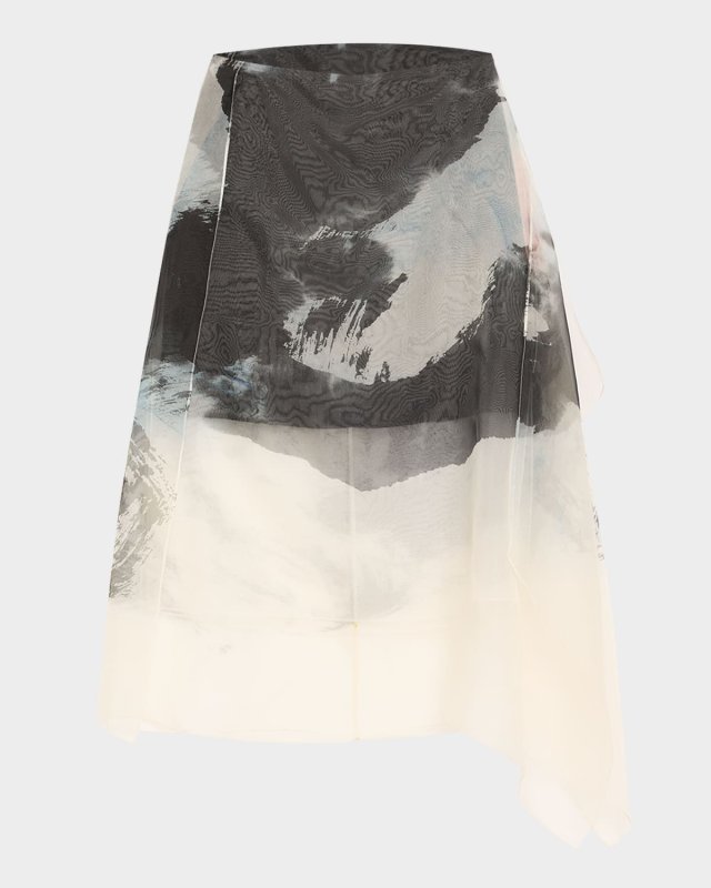 Asymmetric Silk Organza Midi Skirt With Artwork By Tong